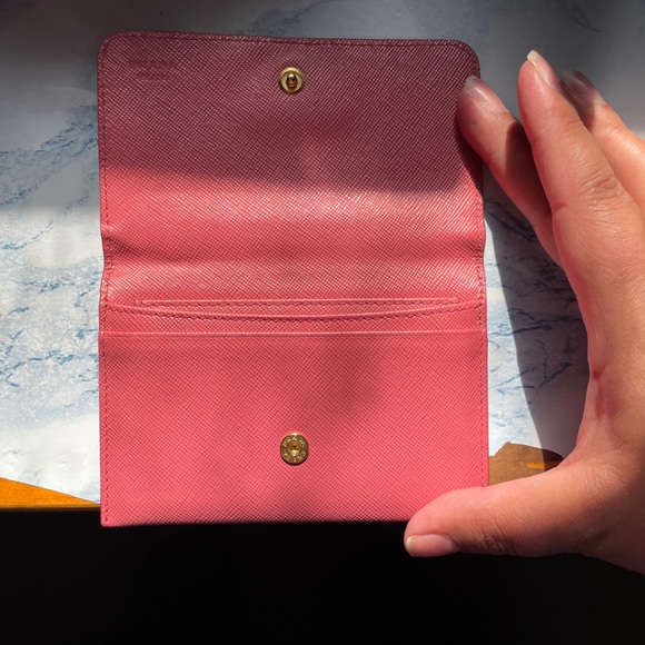PRADA Logo Saffiano Leather Card Case Card Holder Pink Authentic Used - Picture 4 of 7